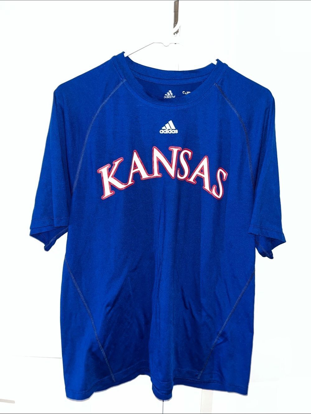 Kansas Jayhawks RockChalk Jayhawk poly adidas climalite work out gym shirt M